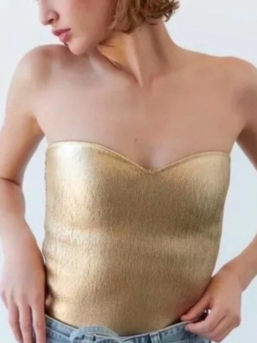 Zara Gold Strapless Bustier Top